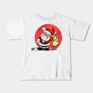 Santa And Deer Kids T-Shirt